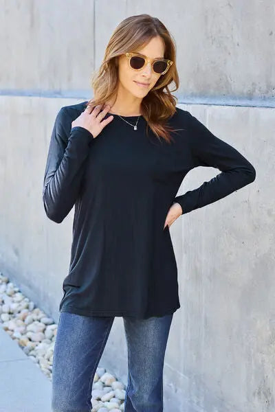  Full Size Round Neck Long Sleeve Top Trendsi