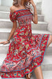 Floral Off-Shoulder Smocked Midi Dress -BazaarBey - www.shopbazaarbey.com