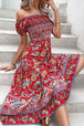 Floral Off-Shoulder Smocked Midi Dress -BazaarBey - www.shopbazaarbey.com
