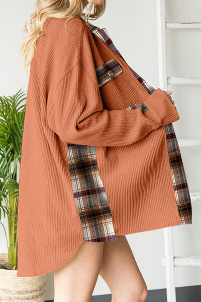 Plaid Button Down Collared Jacket Trendsi