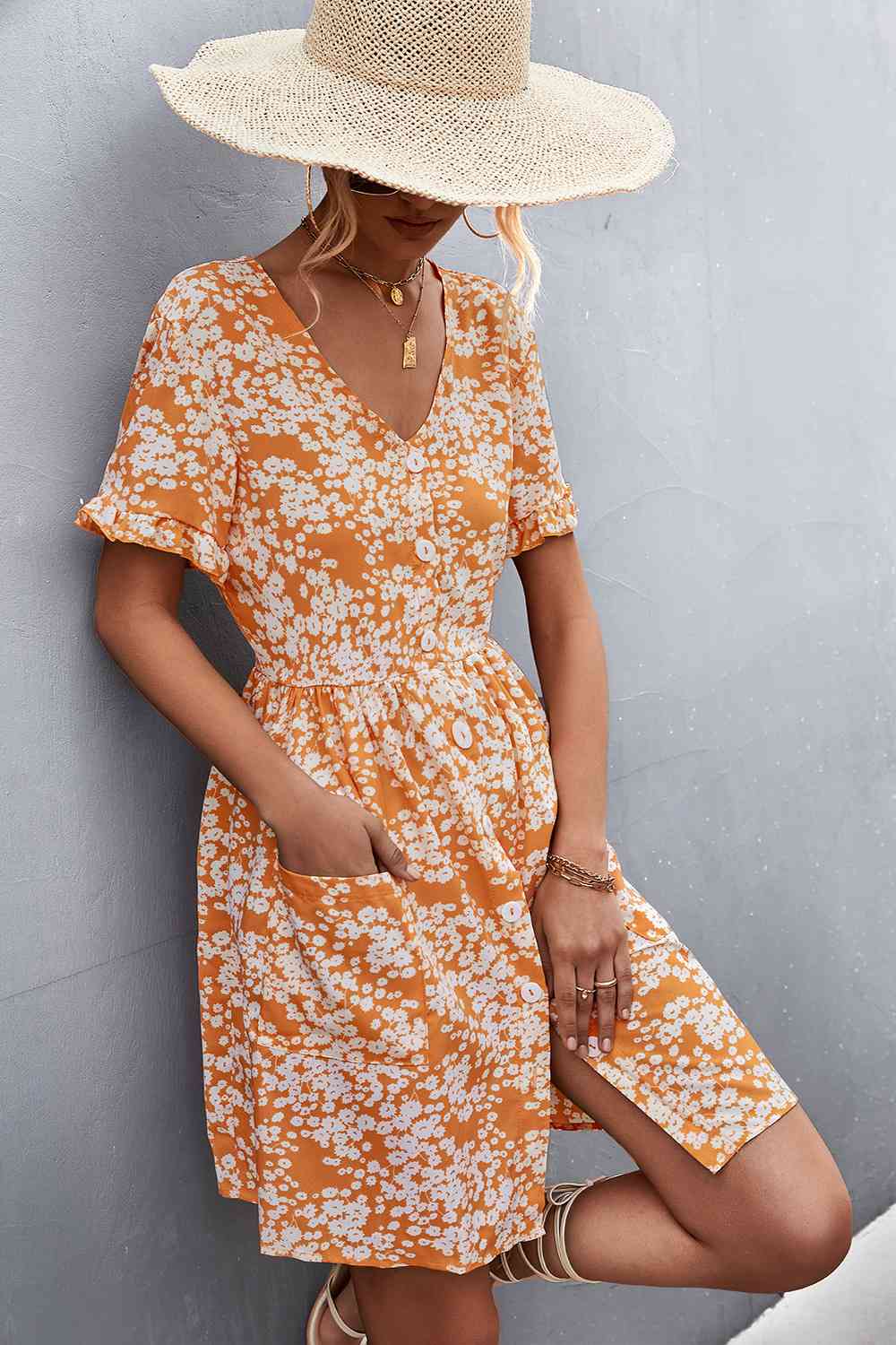 Printed Button down Pocketed Dress -BazaarBey - www.shopbazaarbey.com
