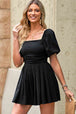 Square Neck Pleated Romper with Pockets -BazaarBey - www.shopbazaarbey.com