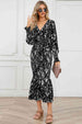 Printed V-Neck Smocked Midi Dress -BazaarBey - www.shopbazaarbey.com