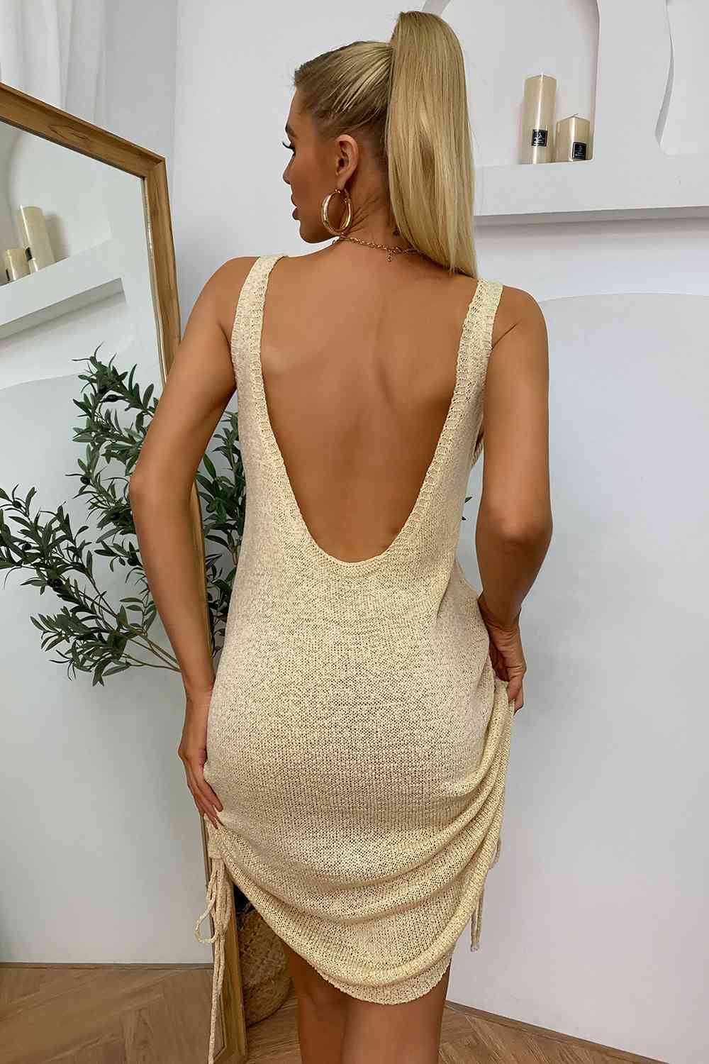 Drawstring Backless Mini Dress -BazaarBey - www.shopbazaarbey.com