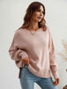 Exposed Seam Dropped Shoulder Slit Sweater Trendsi