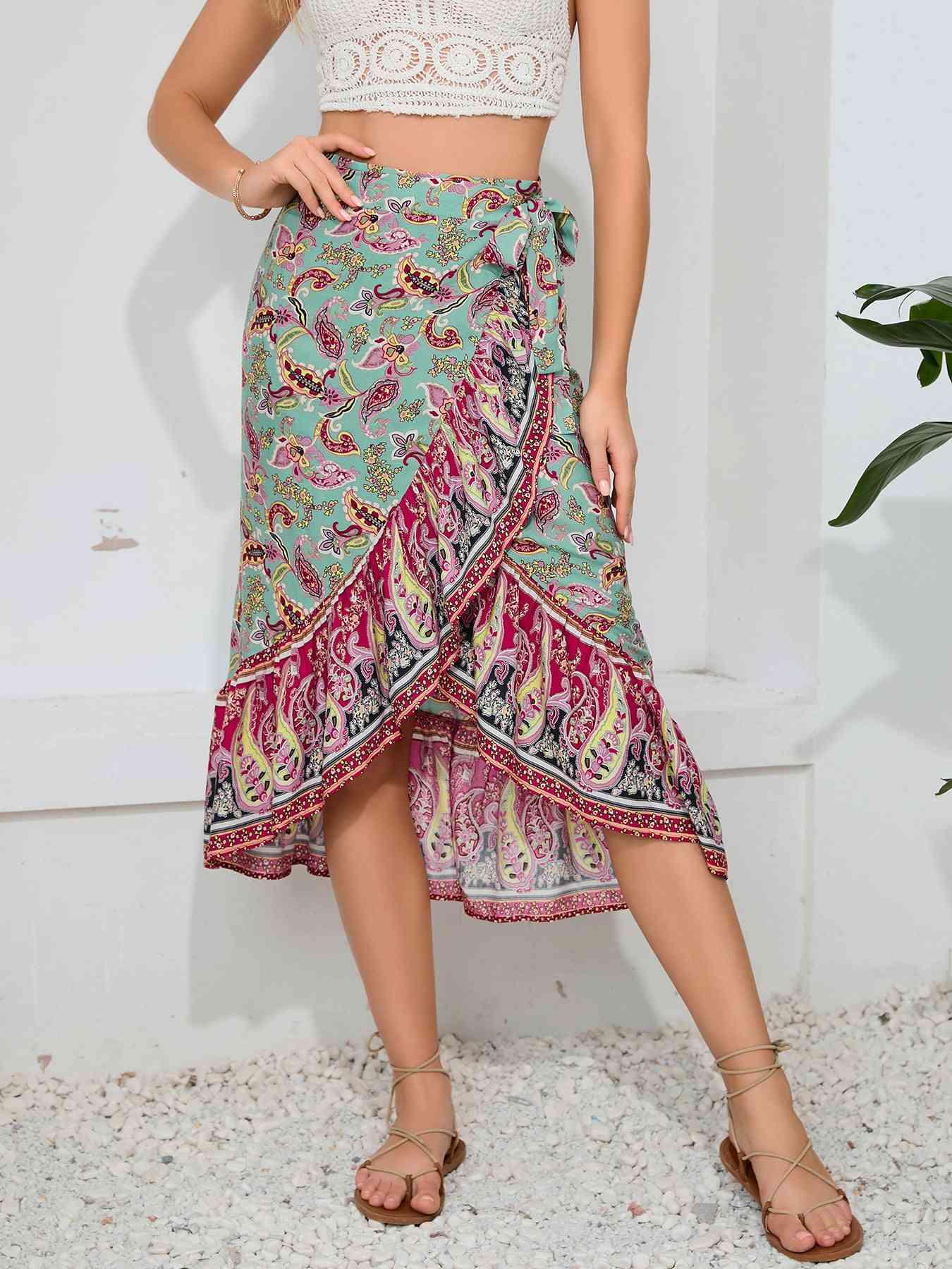 Tie Waistband Flounce Hem Midi Skirt Trendsi