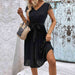 V-Neck Tie Belt Pleated Dress -BazaarBey - www.shopbazaarbey.com