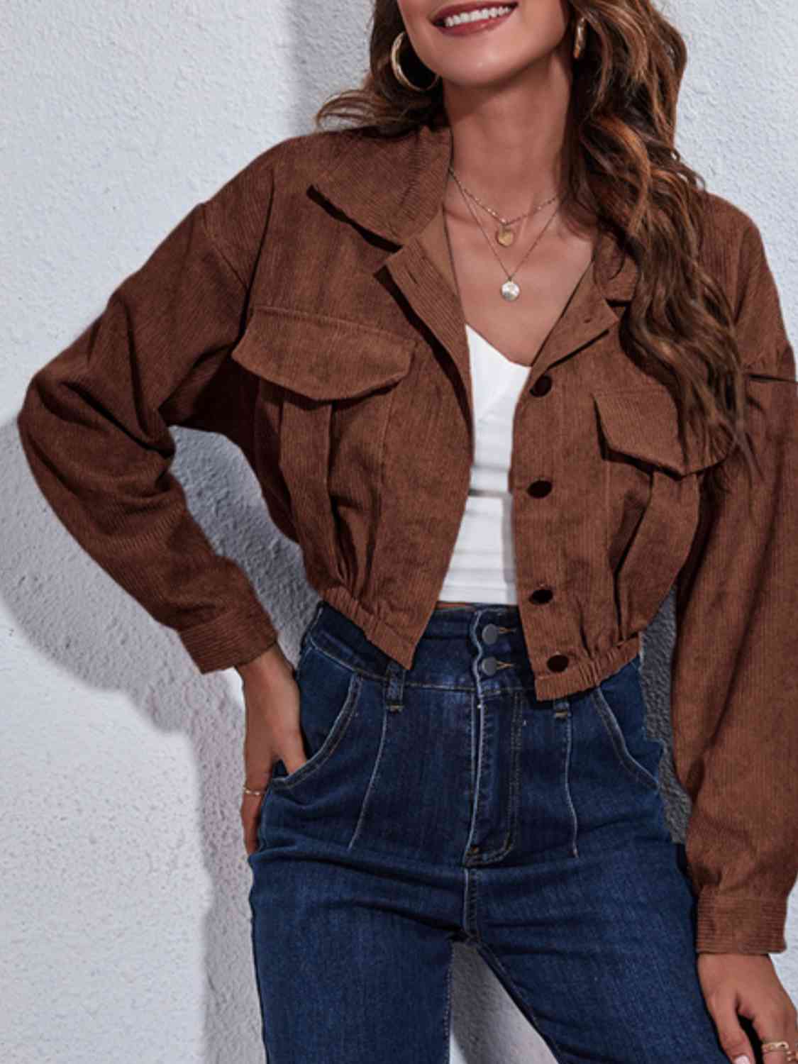 Collared Neck Dropped Shoulder Buttoned Jacket Bazaarbey