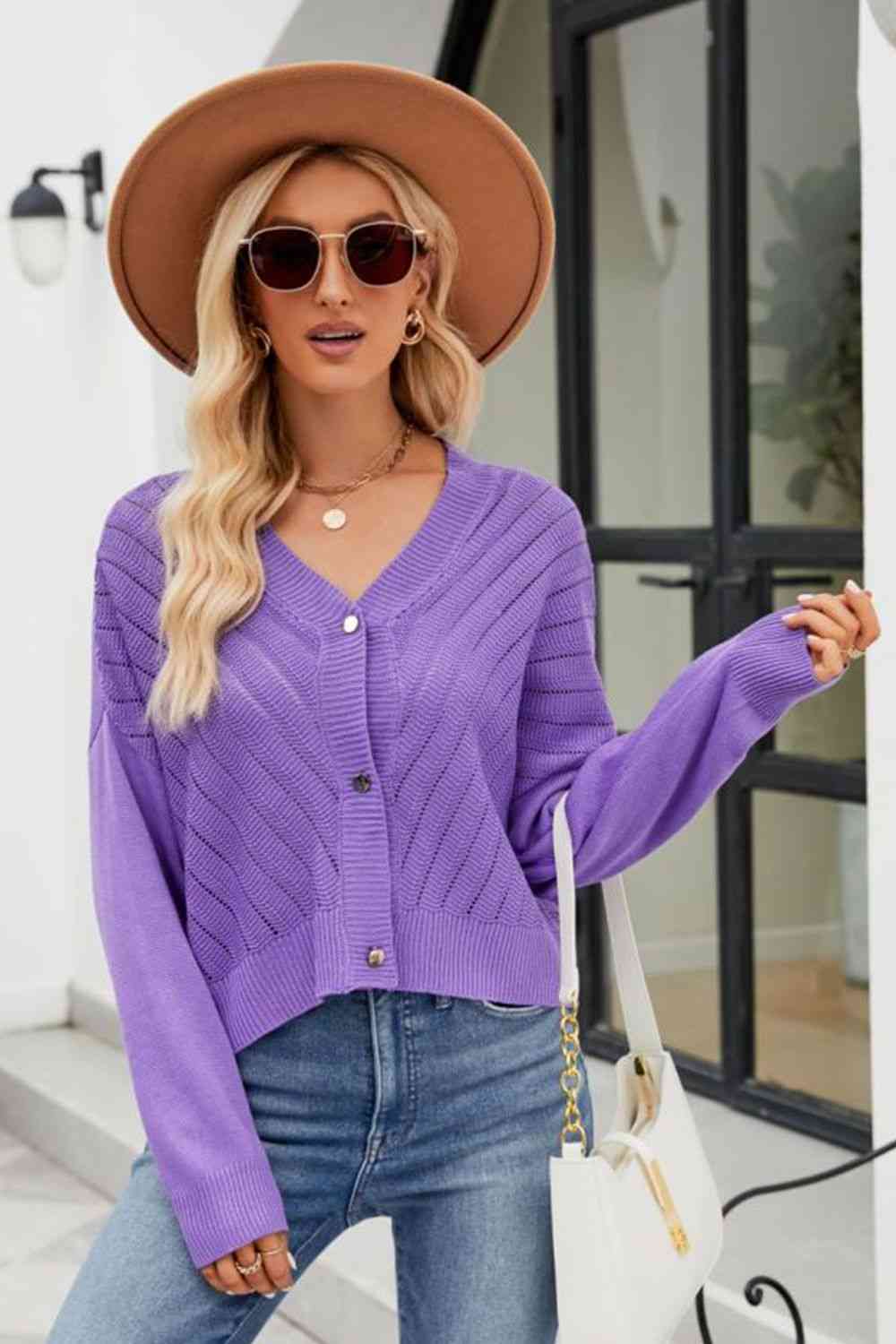 V-Neck Button Down Cardigan Trendsi