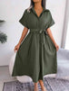 Short Sleeve Collared Tie Belt Dress -BazaarBey - www.shopbazaarbey.com