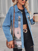 Geometric Raw Hem Button Up Denim Jacket Bazaarbey
