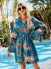 Printed Tie Belt Slit Flare Sleeve Dress -BazaarBey - www.shopbazaarbey.com