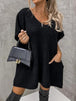 V-Neck Short Sleeve Sweater with Pockets Bazaarbey