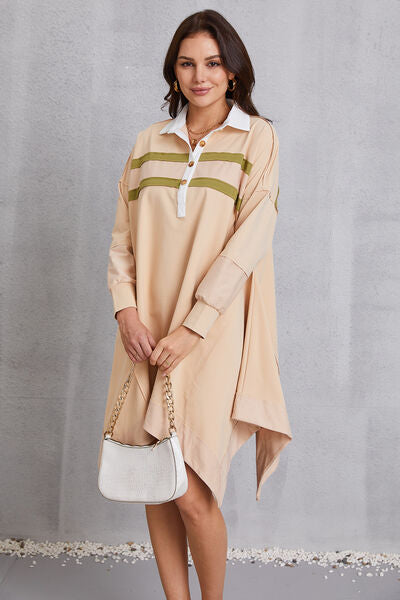 Half Button Handkerchief Hem Dress -BazaarBey - www.shopbazaarbey.com