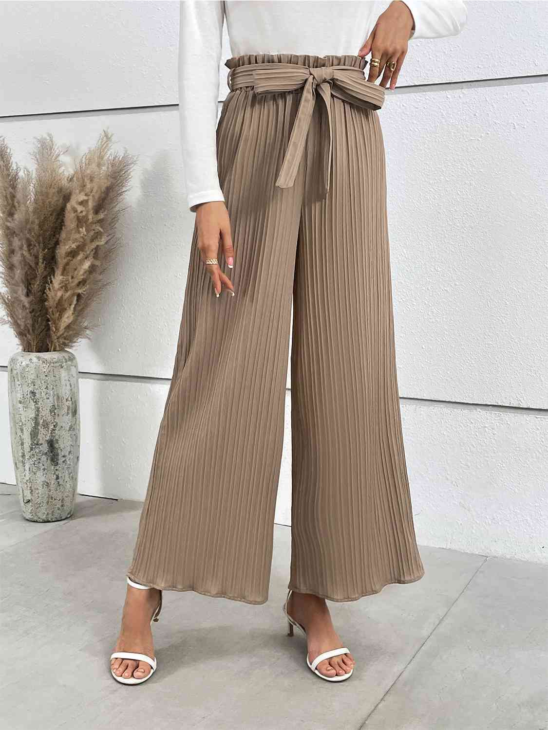 Tied Wide Leg Long Pants Bazaarbey