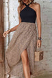Leopard Two-Tone Halter Neck Split Dress -BazaarBey - www.shopbazaarbey.com