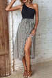Striped One-Shoulder Slit Dress Bazaarbey