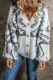 Printed Button Up V-Neck Long Sleeve Cardigan Bazaarbey