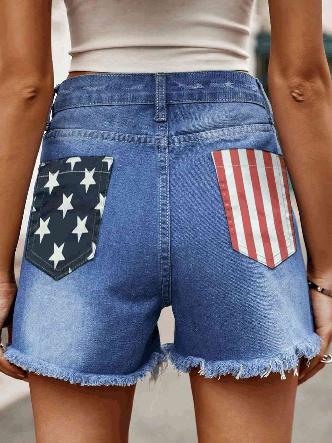 Raw Hem Denim Shorts with Pockets Bazaarbey