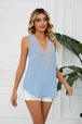 Contrast Trim Plunge Sleeveless Blouse Bazaarbey