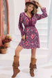 V-Neck Long Sleeve Printed Mini Dress -BazaarBey - www.shopbazaarbey.com