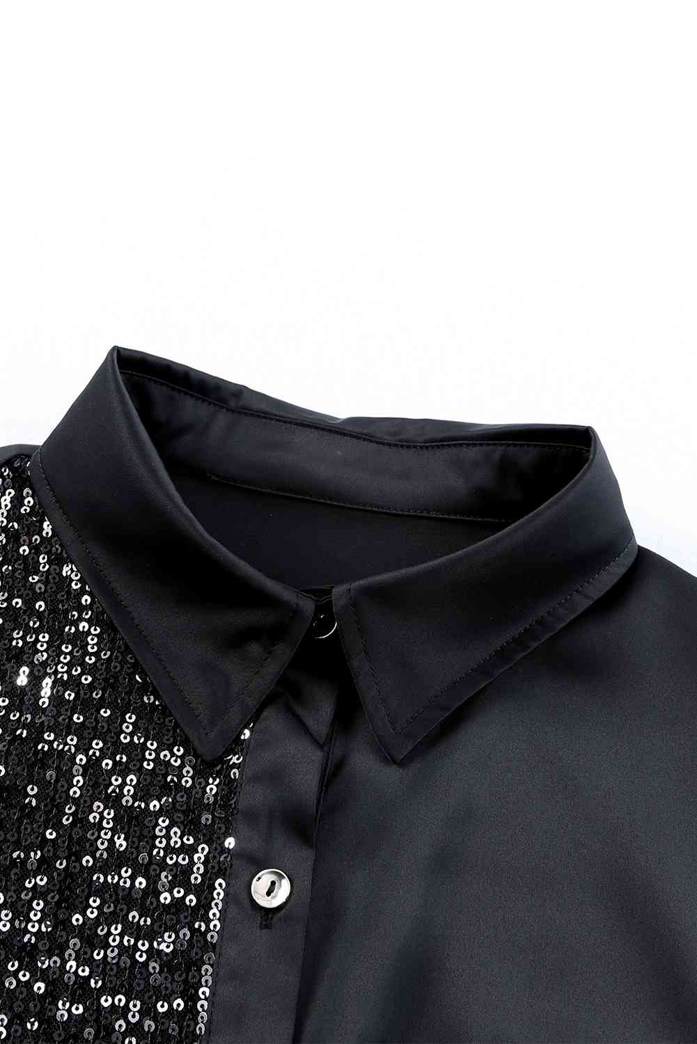 Sequin Button Front High-Low Shirt Dress -BazaarBey - www.shopbazaarbey.com