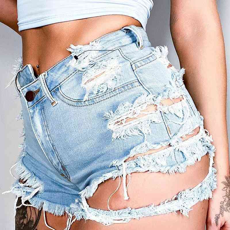 Asymmetrical Distressed Denim Shorts Bazaarbey