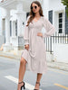  V-Neck Smocked Lantern Sleeve Ruffle Hem Dress -BazaarBey - www.shopbazaarbey.com