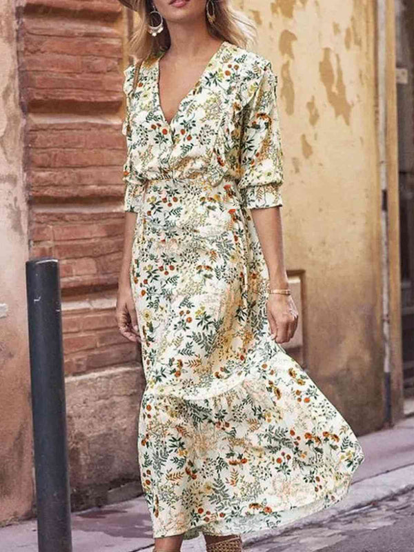 Floral Cutout Flounce Sleeve Dress -BazaarBey - www.shopbazaarbey.com