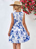 Floral V-Neck Tie Waist Sleeveless Dress -BazaarBey - www.shopbazaarbey.com