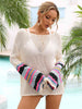 Rainbow Stripe Openwork Boat Neck Cover-Up Trendsi