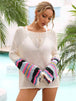 Rainbow Stripe Openwork Boat Neck Cover-Up Trendsi