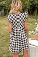 Plaid Butterfly Sleeve Deep V Dress -BazaarBey - www.shopbazaarbey.com