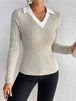 Ribbed Johnny Collar Long Sleeve Blouse Bazaarbey