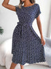  Floral Pleated Belted Dress -BazaarBey - www.shopbazaarbey.com