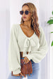 Bow V-Neck Long Sleeve Cropped Sweater Bazaarbey