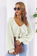 Bow V-Neck Long Sleeve Cropped Sweater Bazaarbey