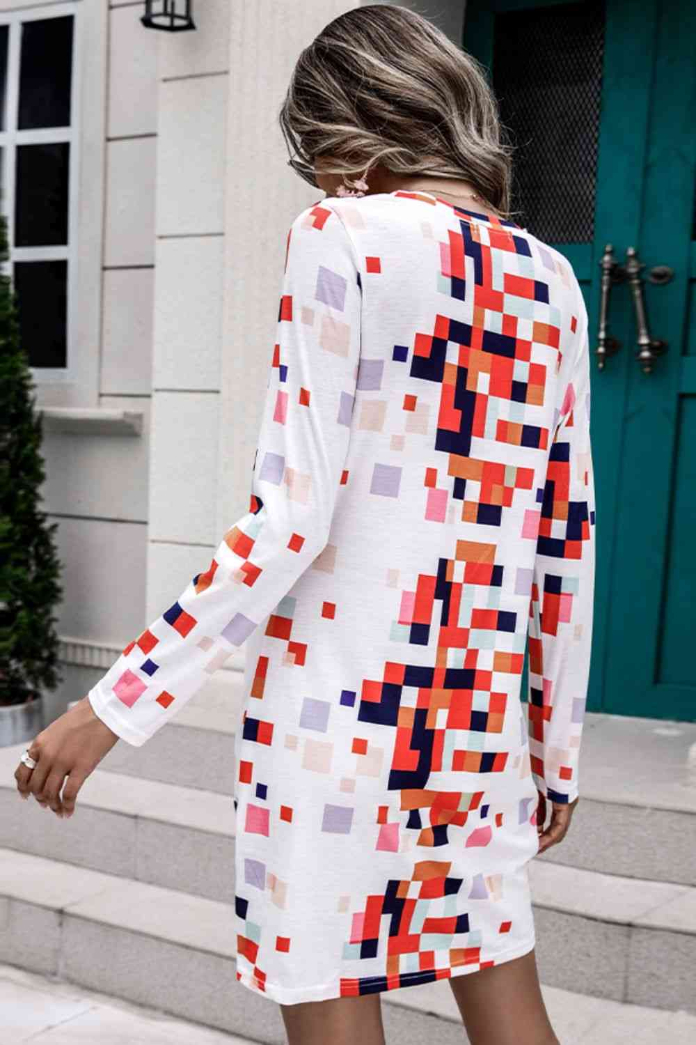 Rainbow Checker Twisted Long Sleeve Dress -BazaarBey - www.shopbazaarbey.com