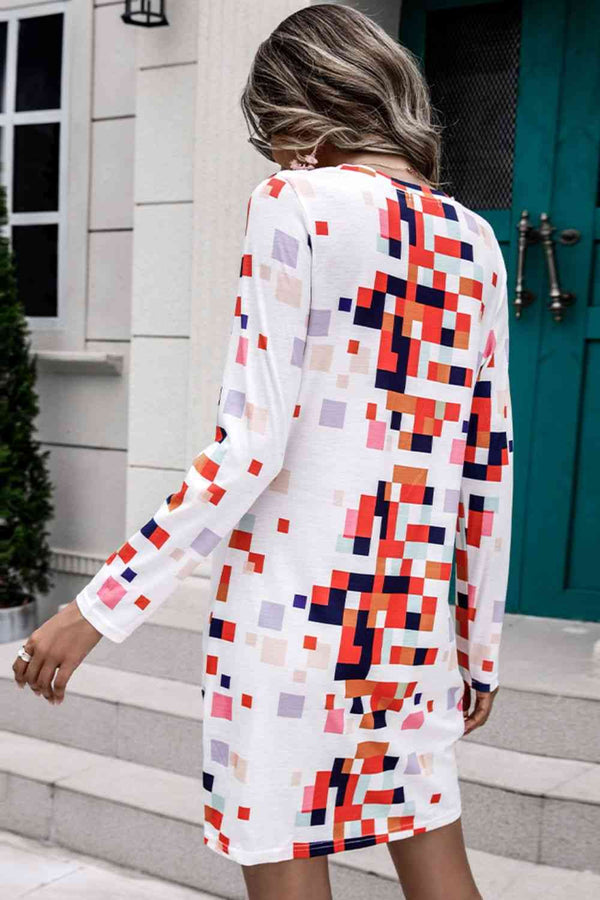 Rainbow Checker Twisted Long Sleeve Dress -BazaarBey - www.shopbazaarbey.com