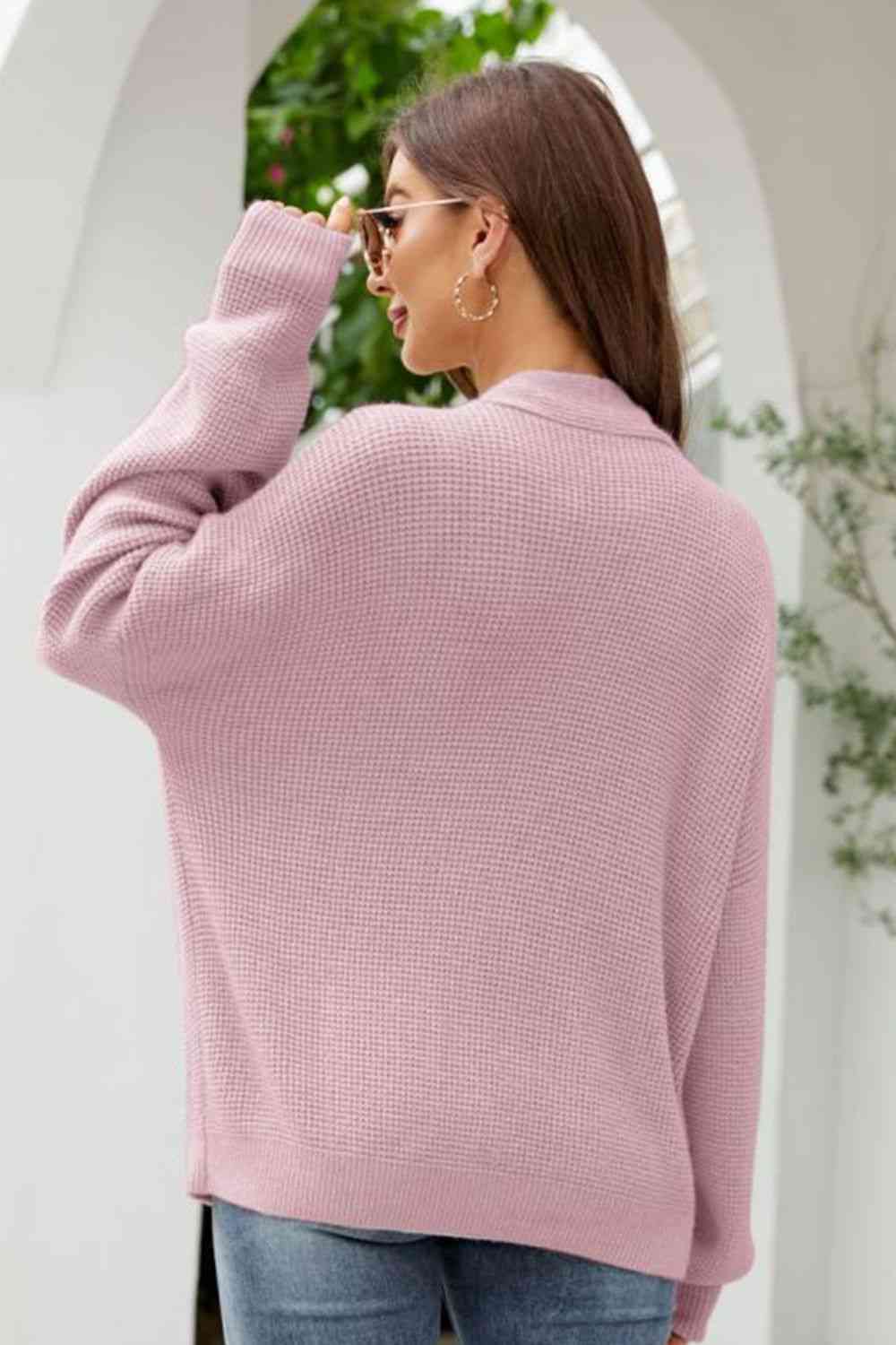 Waffle-Knit Dropped Shoulder Cardigan Bazaarbey