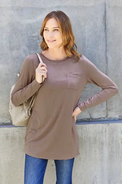  Full Size Round Neck Long Sleeve Top Trendsi