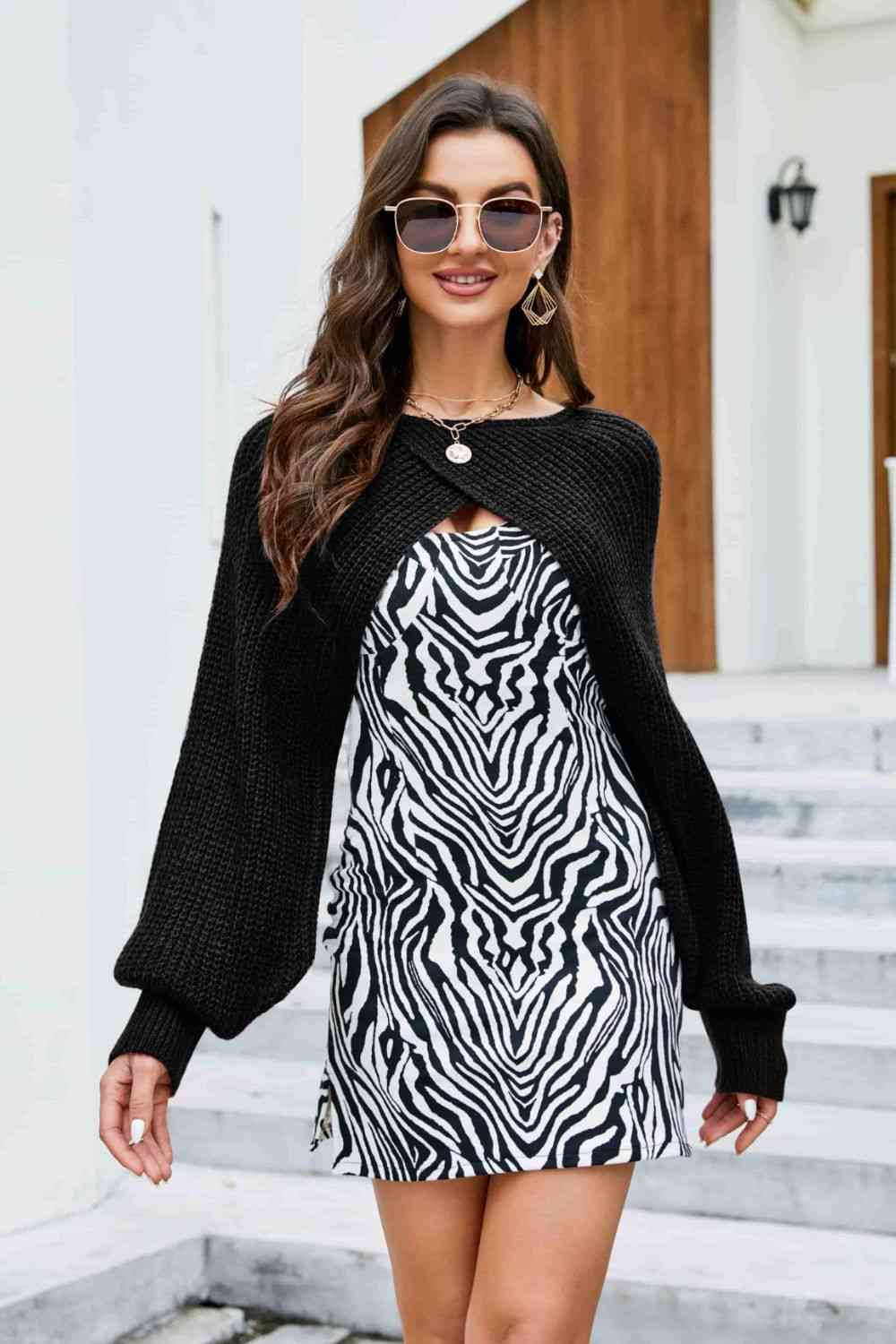 Rib-Knit Cropped Poncho Bazaarbey