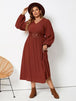 Plus Size Lace Detail V-Neck Balloon Sleeve Dress -BazaarBey - www.shopbazaarbey.com