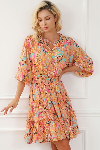 Printed Smocked Frill Tiered Dress -BazaarBey - www.shopbazaarbey.com