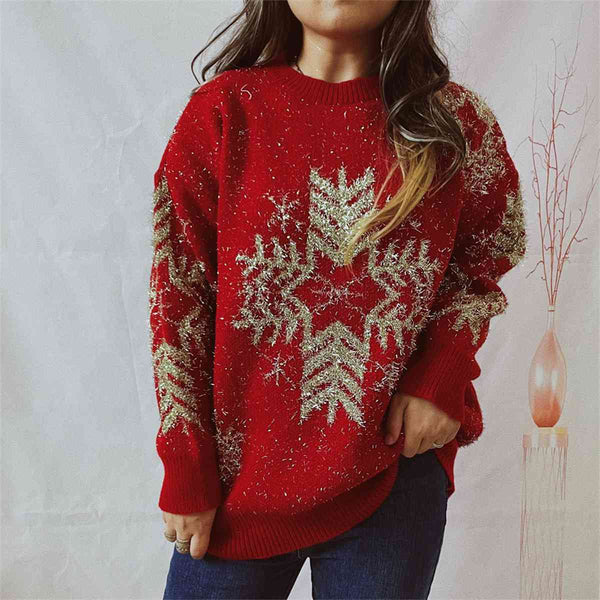 BazaarBey Snowflake Pattern Long Sleeve Sweater Bazaarbey