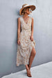 Printed V-Neck Tie Waist Maxi Dress Bazaarbey