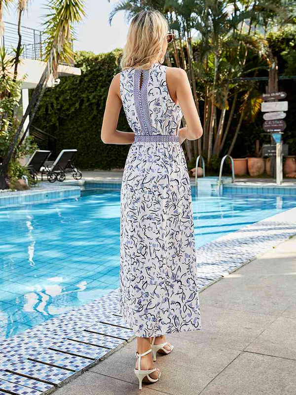 Printed Round Neck Sleeveless Midi Dress -BazaarBey - www.shopbazaarbey.com