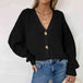 Button Up V-Neck Long Sleeve Cardigan Bazaarbey