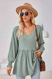 V-Neck Lantern Sleeve Blouse Bazaarbey