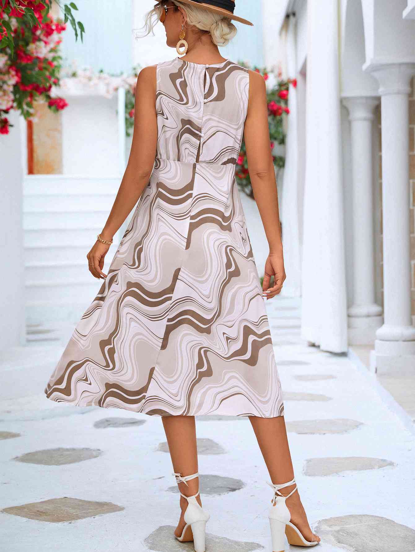 Printed Cowl Neck Sleeveless Dress -BazaarBey - www.shopbazaarbey.com